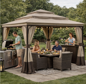 Gazebo de 3 niveles con techo suave de 12x12 pies, toldo exterior con malla y paredes laterales de poliéster, pabellón de jardín con estructura metálica, venta al por mayor - Product Image 6