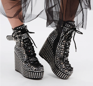 <span class=keywords><strong>Stivaletti</strong></span> da Donna Neri con Strass <span class=keywords><strong>e</strong></span> Plateau, Allacciatura con Fibbia, Stile Punk con <span class=keywords><strong>Borchie</strong></span>, Scarpe da Festa - Product Image 6