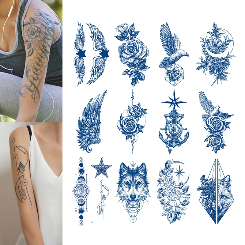 Customized Semi Permanent Body Makeup Temporary Tattoo Stickers Safe for Skin Herbal Ink Henna Tattoo Body Art Wings Eagle Wolf