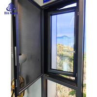 Ventana Francesa Grande de Bajo Consumo con Protección Contra Huracanes, Malla de Aluminio, Vidrio Templado Doble, Ventanas Abatibles para Casas