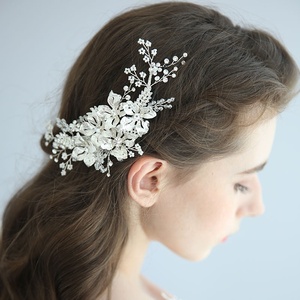 Handmade <strong>Silver</strong> Flower Hair <strong>Clips</strong> for Women Wedding Crystal Beads Barrette Bridal Fancy Wholesale Anniversary Engagement Alloy - Product Image 4