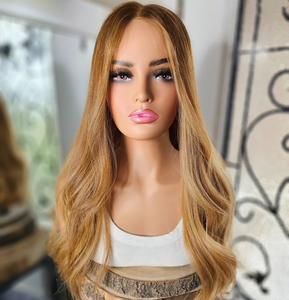 Perruques en <span class=keywords><strong>cheveux</strong></span> vierges de qualité médicale, longues, ondulées, couleur Cuivre <span class=keywords><strong>Doré</strong></span>, cuticules européennes alignées, avec baby hair HD, base en soie et doublure en silicone - Product Image 6