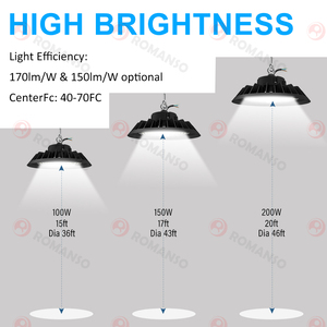 UFO dẫn ánh sáng bay cao 100W 150W 200W 150lm/W cảm biến từ xa kho đèn bay cao - Product Image 4