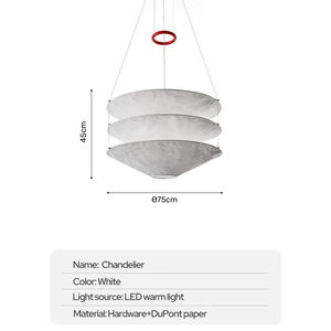 Lámpara Colgante Moderna, Creativa, Sencilla y de Lujo, con Pantalla Cónica Flotante de Papel DuPont y Pergamino Blanco, LED con Cambio de 3 Colores - Product Image 3