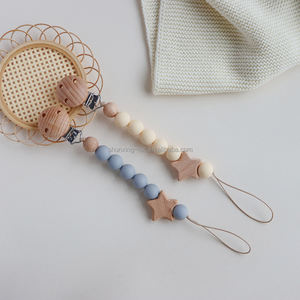 Gran oferta, recuerdo de bebé, <span class=keywords><strong>nombre</strong></span> personalizado, cuentas de silicona sin BPA, muñeco de madera de haya Natural, soporte para <span class=keywords><strong>chupete</strong></span> de bebé, Clip de <span class=keywords><strong>cadena</strong></span> - Product Image 2