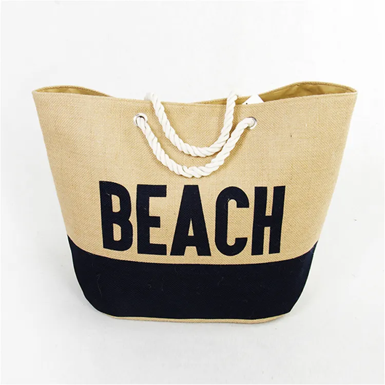 Wholesale custom women big jute beach rope hand bag trend ladies beach tote handbag with rope handle