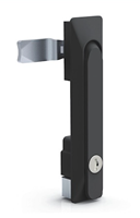 Poignée de porte battante en alliage de zinc durable, revêtement poudré, anti-rouille, avec panneau noir, verrou de compression, poussoir à clé et tige de commande