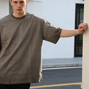 T-shirt Homme 500 GSM Hip-Hop/<span class=keywords><strong>Rap</strong></span> Délavé à l'Acide Coupe Oversize Épaules Tombantes Doux 100% Coton Biologique – Nouvelle Collection - Product Image 4