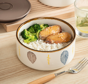 Set di Tre Ciotole <span class=keywords><strong>in</strong></span> Ceramica Design Bohémien Ecologiche per Conservazione Alimenti Adatte al <span class=keywords><strong>Microonde</strong></span> e al Frigorifero con Coperchio Ermetico - Product Image 6