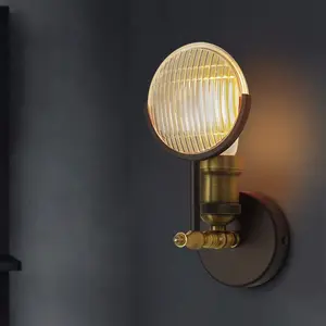 Simig照明花式创意圈玻璃爱迪生灯泡黑色复古黄铜壁灯，用于家庭室内装饰