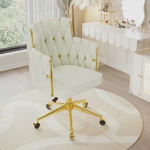 Luxury <b>Pink</b> Velvet Home Office & Bedroom Office Chair Modern Hand Woven Gold Aluminum <b>Frame</b> Swivel Adjustable Furniture - Product Image 5