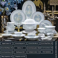 Service de table de luxe en porcelaine osseuse céladon pour banquet de printemps, motif oiseaux et fleurs verts, compatible lave-vaisselle et four, pour la maison