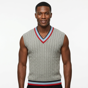 Gilet pull col V décontracté pour homme en coton 100% rayé, personnalisé ODM, pour l'hiver - Product Image 1