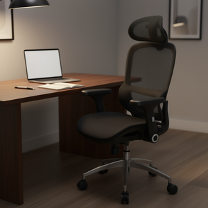 Chaise de bureau ergonomique en maille, réglable en hauteur, pivotante, avec support lombaire et appui-tête, pour le travail sur ordinateur à domicile ou au bureau - Product Image 2