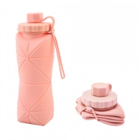 Bouteille d'eau pliable en silicone et plastique de qualité alimentaire, résistante aux hautes températures, pour le sport et les voyages en extérieur, 600 ml, vente en gros