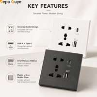 Prise murale universelle avec USB A et Type C 10A 2 prises 5V 2100mA/3100mA Prise de charge 4 couleurs OEM ODM