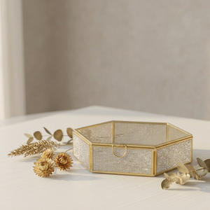 Boîte de rangement en verre avec cadre en laiton de luxe pour bijoux et cosmétiques - Product Image 1