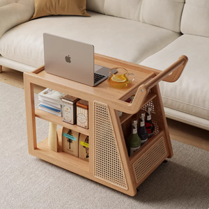 Table d'appoint pratique en bois massif avec étagère de rangement à <span class=keywords><strong>3</strong></span> niveaux, table d'appoint étroite, chariot <span class=keywords><strong>utilitaire</strong></span> roulant avec roulettes pour la maison, petits espaces - Product Image 1