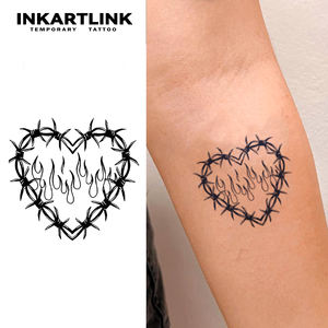 <span class=keywords><strong>Tatouage</strong></span> semi-permanent en forme de cœur en fil de fer <span class=keywords><strong>barbelé</strong></span> imperméable et sûr, <span class=keywords><strong>tatouage</strong></span> écologique à base de jus naturel, dure 2 semaines - Product Image 1