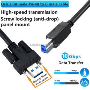 LUNG KAY Custom Length 1M 2M 3M <b>USB</b> 3.0 a <b>to</b> B Screw Lock <b>Cable</b> Panel Mount <b>USB</b> B <b>Cable</b> OEM ODM for Industrial/Office Use - Product Image 2