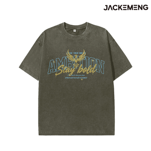T-shirt Oversize in <span class=keywords><strong>Cotone</strong></span> Lavato con Stampa Aquila e Citazione Motivazionale - Stile Retrò Streetwear Casual - Magazzino USA - Vendita all'Ingrosso - Product Image 6
