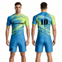 Ensemble de maillots de sport personnalisés par sublimation pour hommes, bleu vert lime, uniforme de football à séchage rapide, nom et numéro d'équipe personnalisés, vêtements de sport