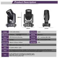 Projecteur de scène à tête mobile Sharpy Beam 420W 17R, lumière à faisceau DMX512 pour location événementielle, discothèque et spectacle DJ