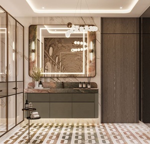 Meuble de salle de bain de luxe avec miroir et éclairage intégrés, vasque moderne et armoire de toilette - Product Image 4