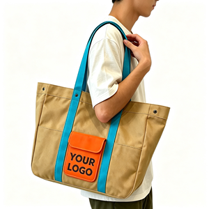 Sac fourre-tout en toile durable à blocs de couleur, grande capacité, plusieurs poches, tissu robuste, sac à bandoulière quotidien pour étudiant, personnalisation du logo possible - Product Image 2