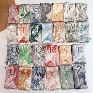 Bow-knot <strong>Thin</strong> Versatile square Plaid Summer Silk <strong>Scarf</strong> <strong>Women</strong> 26-letter Design Trendy Hair Tie Headscarf Decorative Neckerchief - Product Image 3