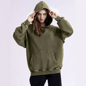 En gros, Survêtement Automne ODM Vert Olive Délavé à l'Acide, Coupe Oversize, Style Vintage, Pull en Molleton de Coton Épais, Unisexe, Style Urbain - Product Image 1