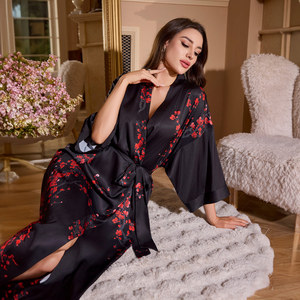 Camicia <span class=keywords><strong>da</strong></span> <span class=keywords><strong>Notte</strong></span> in Raso Stampato con Laccetti Frontali per Donne, Camicia <span class=keywords><strong>da</strong></span> <span class=keywords><strong>Notte</strong></span> Estiva a Maniche Lunghe con Scollo a V Traspirante per un Comfort Fresco - Product Image 2