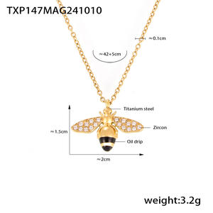 Ensemble tendance pour femme en acier inoxydable plaqué or 18 carats avec pendentif abeille en zircon goutte d'huile, collier, bracelet, bague et boucles d'oreilles - Product Image 4