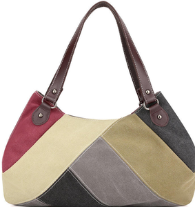Sac fourre-tout en toile pour femme de grande capacité avec fermeture éclair contrastée en toile, sac à bandoulière - Product Image 3