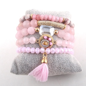 Ensemble de bracelets extensibles faits à la main pour femmes en pierre amazonite, perles de verre cristallines, perles d'eau douce élastiques, coquillages et <span class=keywords><strong>druzy</strong></span> - Product Image 5