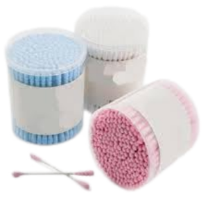 Nettoyage écologique, 300 pièces de cotons-tiges en coton de couleurs mélangées avec bâtonnet en plastique, dans une boîte demi-ronde rénovée - Product Image 1