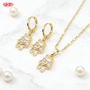 Juego de Joyería Vintage con Diseño de Oso y Lazo, Chapado en Oro de 18k, Collar y Aretes con Circonitas, Regalo para Mujeres y Niñas, Hengdian - Product Image 5