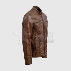 Wholesale High Quality <b>Men's</b> Leather <b>Jacket</b> with Zipper Style <b>Down</b>-<b>Filled</b> for Winter Factory Price Reasonable - Product Image 3