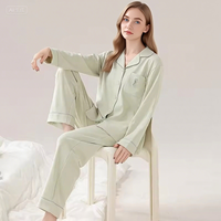 Femmes nouveau automne décontracté maison vêtements costume 100% coton extérieur portant des pyjamas couleur unie revers vêtements de nuit dans le Style chinois