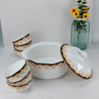 Ensemble de cuisinière de cuisine dorée avec four en céramique pour micro-ondes et casseroles à soupe et bouillon, bols et support inclus
