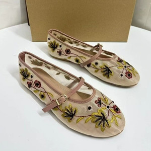 Ballerines plates pour femmes à bout rond en maille avec broderie florale verte – Qualité supérieure, chaussures de marche mignonnes - Product Image 3