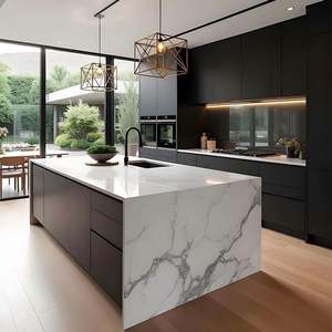 Armoires de cuisine de style minimaliste moderne, finition mélamine, armoires de cuisine modulaires personnalisées avec îlot central - Product Image 1