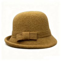Sombrero Cloche de Lana Australiana para Mujer con Lazo Tejido, Elegante Sombrero de Ala Corta para Otoño e Invierno