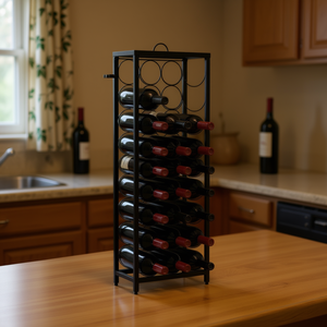 Porte-bouteilles en fer forgé noir, 27 bouteilles, 13,4x7,1x39,4 pouces, solution de rangement, design industriel - Product Image 2