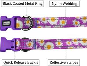 Olahibi-Juego de correa para collar de perro, correa a juego de 5 pies o 150cm, patrón floral, nailon duradero con rayas reflectantes, 4 tamaños para - Product Image 3
