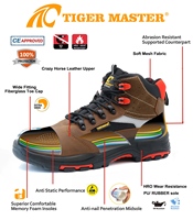 Bottes de sécurité pour hommes Tiger Master en cuir Crazy Horse de haute qualité, avec embout en fibre de verre, anti-perforation, antidérapantes, semelle en caoutchouc HRO, OEM