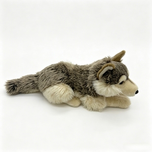 Peluche di Lupo Sdraiato Realistico Personalizzato, Giocattolo in Peluche di Lupo Grigio con Texture in Vera Pelliccia per Arredamento Casa, Negozio di Regali, Vendita all'Ingrosso - Product Image 4