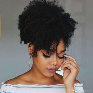 Dream.Ice's Hair 8 pouces Cheveux Synthétiques Chignon Chignon Postiche Cordon Afro Puff Kinky Curly <span class=keywords><strong>Ponytail</strong></span> <span class=keywords><strong>avec</strong></span> <span class=keywords><strong>frange</strong></span> - Product Image 1