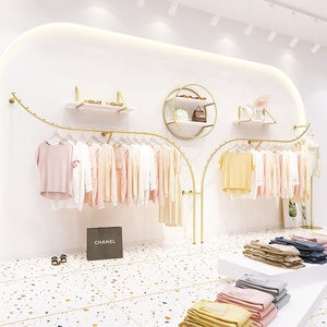 Porte-vêtements en métal fer moderne haute qualité porte-vêtements pour <span class=keywords><strong>magasin</strong></span> de vêtements mural gain d'espace manteau or présentoir - Product Image 1