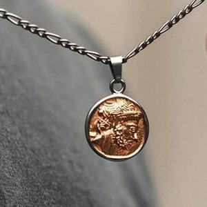 Collar con Colgante de Moneda Janiforme de Zeus y <span class=keywords><strong>Hera</strong></span> en Dos Tonos Personalizado, Collar con Colgante de Amuleto del Dios Zeus de la Mitología <span class=keywords><strong>Griega</strong></span> - Product Image 3